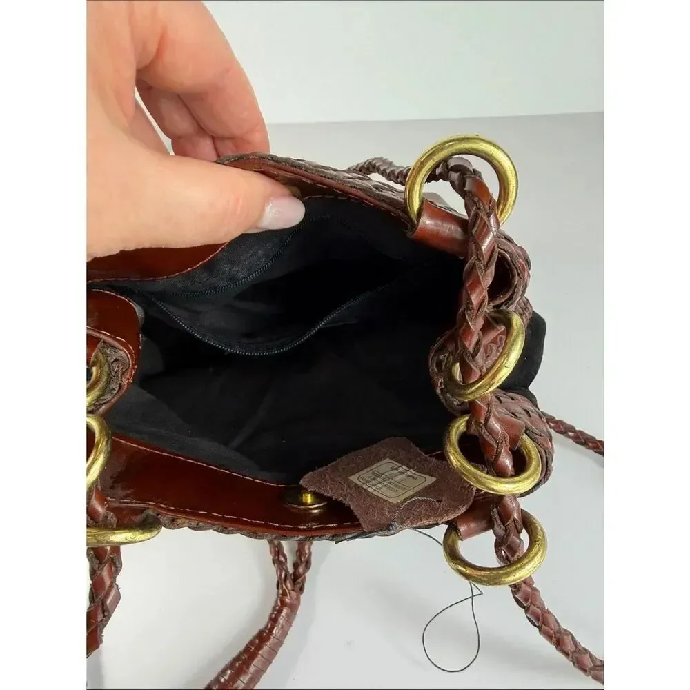 LJS Collection Black Suede Brown Leather Braided Shoulder Bag Vintage
